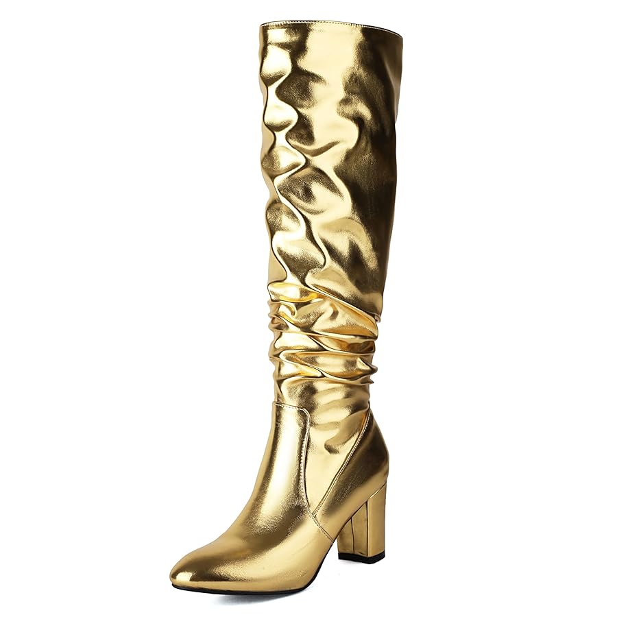 Amazon.com | BEAUPAS Women's Knee High Boots Metallic Slouch